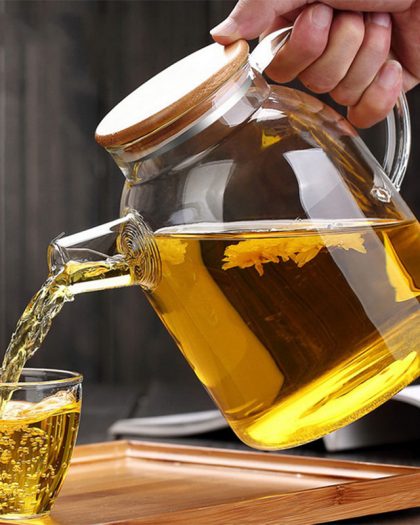 Creative Heat-Resistant Transparent Glass Teapot with Bamboo Lid