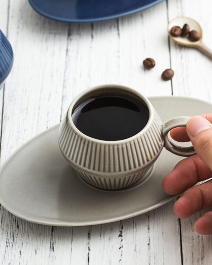Nordic Style Roman Vertical Stripes Ceramic Espresso Mug Saucer Kit