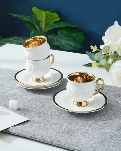 White Tall Ceramic Cup Saucer Set
